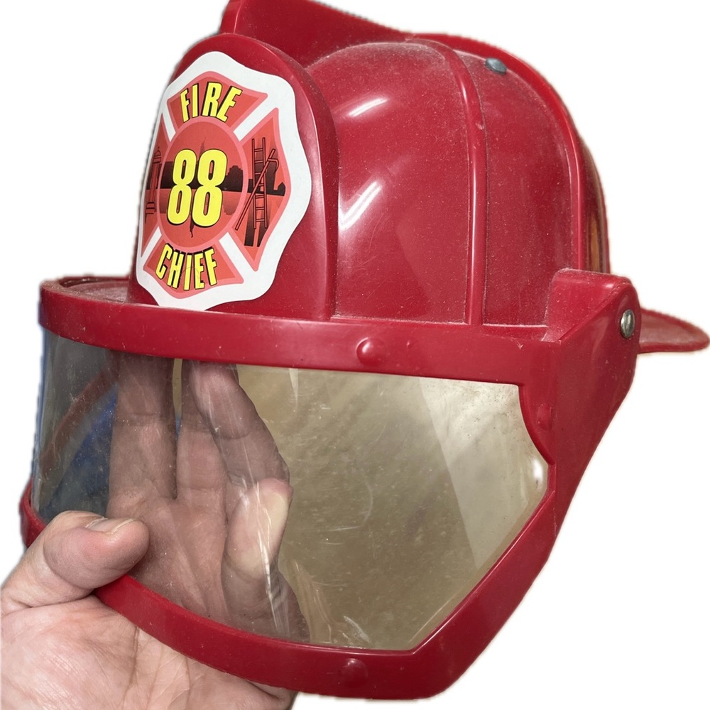 Fire Man Hat Chief Station Helmet w/ Visor Truck Pretend Play Toy Outfit Costume
